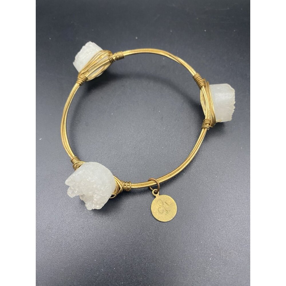 Bangle Bracelet White Drusy Quartz Wire Gold Tone 2.5" Opening Boho Hippiecore - Picture 2 of 6